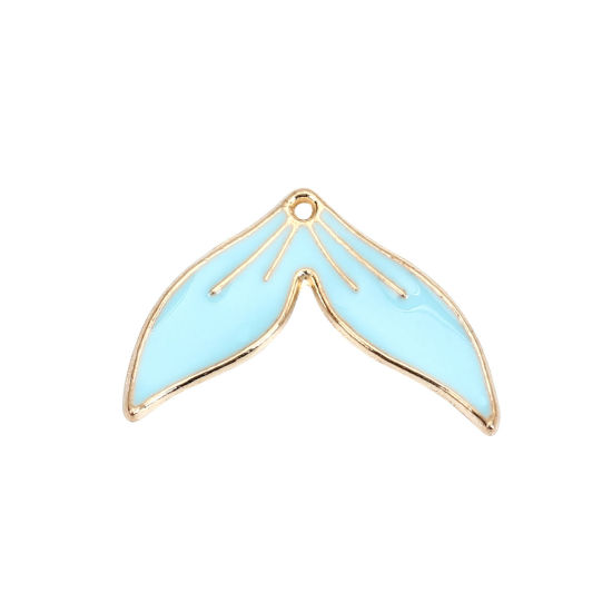 Picture of Zinc Based Alloy Charms Fishtail Gold Plated Blue Enamel 26mm(1") x 18mm( 6/8"), 20 PCs