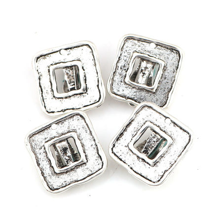 Image de Boucles d'Oreilles Dormeuse en Alliage de Zinc Rectangle Argent Vieilli, 20mm x 19mm, 4 Pcs