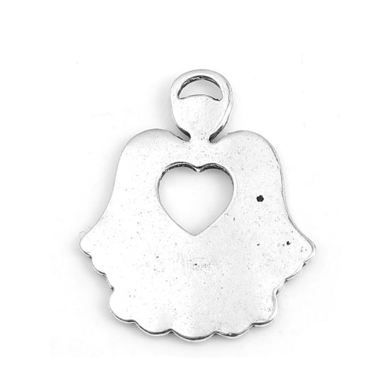 Picture of Zinc Based Alloy Charms Angel Antique Silver Color Heart 27mm(1 1/8") x 22mm( 7/8"), 10 PCs