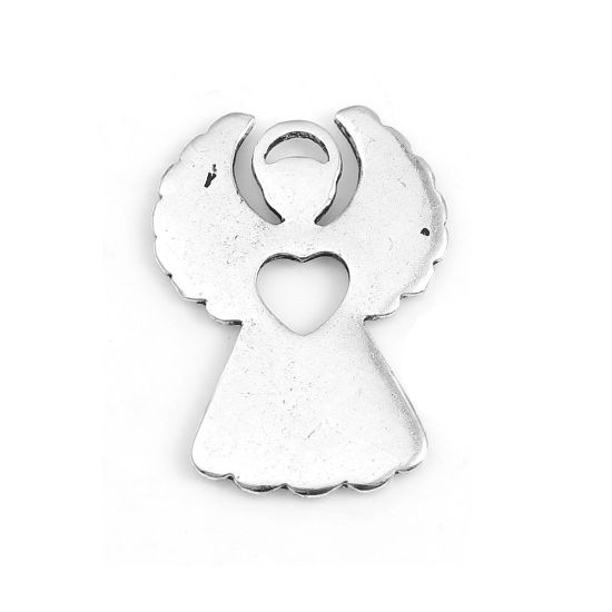 Picture of Zinc Based Alloy Charms Angel Antique Silver Color Heart 28mm(1 1/8") x 20mm( 6/8"), 10 PCs