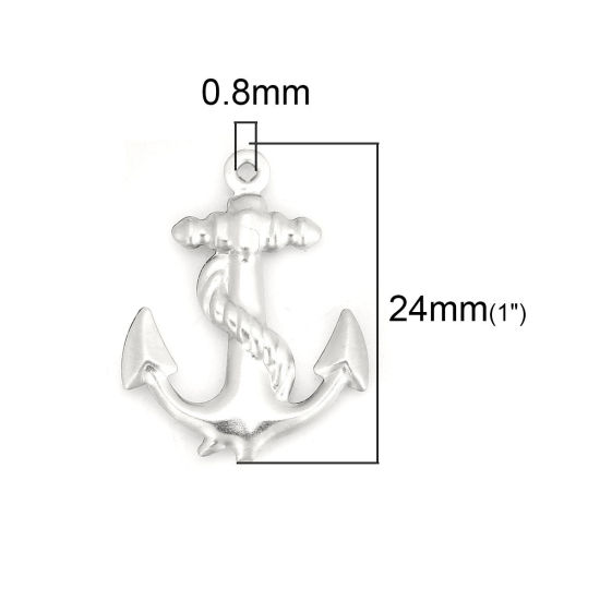 Picture of 316 Stainless Steel Charms Anchor Silver Tone 24mm(1") x 19mm( 6/8"), 20 PCs