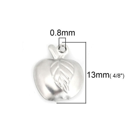 Picture of 316 Stainless Steel Charms Apple Fruit Silver Tone 13mm( 4/8") x 11mm( 3/8"), 20 PCs