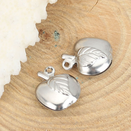 Picture of 316 Stainless Steel Charms Apple Fruit Silver Tone 13mm( 4/8") x 11mm( 3/8"), 20 PCs