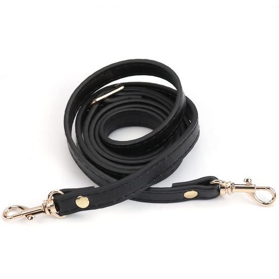 Picture of PU Leather Purse Replacement Shoulder Strap Belt Buckle Black Gold Plated 121cm(47 5/8")long, 12mm( 4/8") Wide, 1 Piece