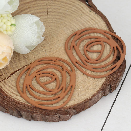 Picture of Zinc Based Alloy Connectors Irregular Coffee Rose Flower 32mm x 30mm, 10 PCs