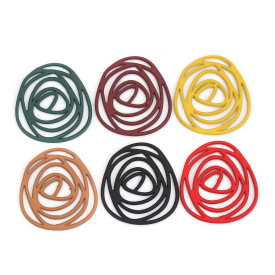 Picture of Zinc Based Alloy Connectors Irregular Coffee Rose Flower 32mm x 30mm, 10 PCs
