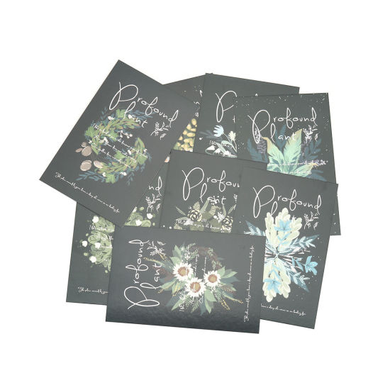 Picture of Paper Envelope Rectangle Black Multicolor Flower Pattern 14.3cm(5 5/8") x 9.3cm(3 5/8"), 1 Box(30 Sheets/Box)