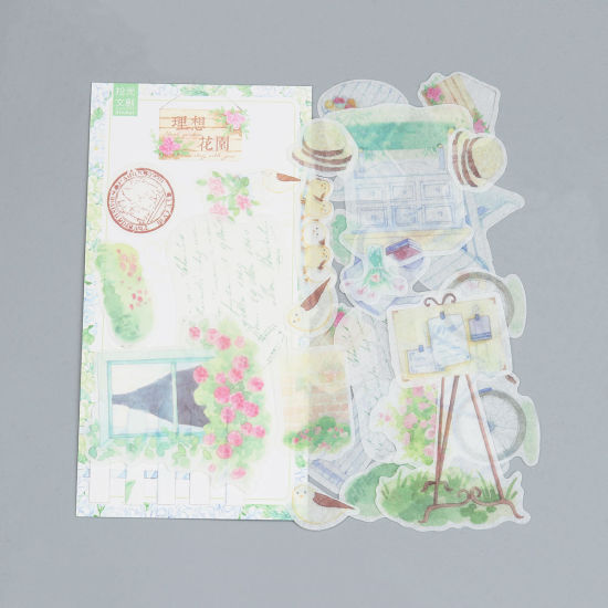 Picture of Paper DIY Scrapbook Deco Stickers Multicolor Flower Leaves 7.6cm x7.3cm(3" x2 7/8") - 3.6cm x3.1cm(1 3/8" x1 2/8"), 1 Packet ( 60 PCs/Packet)