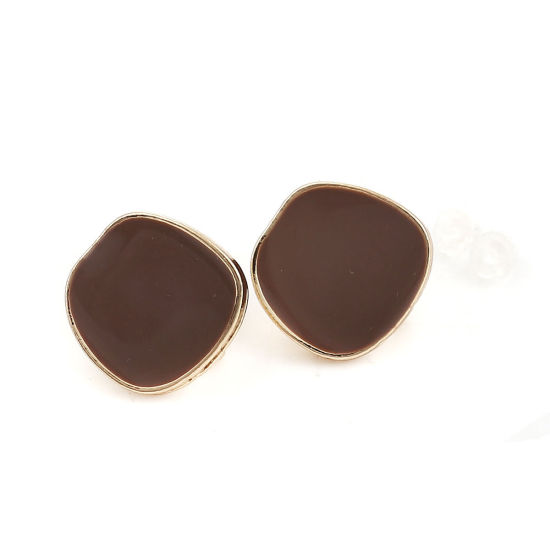 Image de Boucles d'Oreilles Puces en Alliage de Zinc Irrégulier Kaki Doré Email avec Boucle Ouvert 15mm x 14mm, Epaisseur de Fil: (21 gauge), 10 Pcs