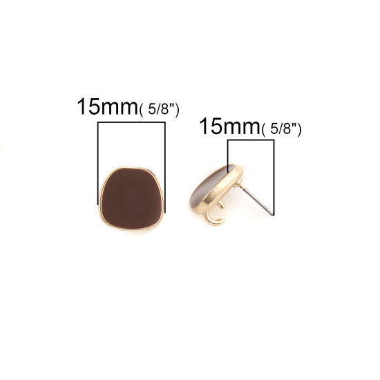Image de Boucles d'Oreilles Puces en Alliage de Zinc Irrégulier Kaki Doré Email avec Boucle Ouvert 15mm x 14mm, Epaisseur de Fil: (21 gauge), 10 Pcs
