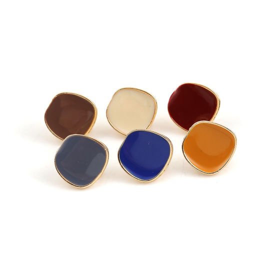 Image de Boucles d'Oreilles Puces en Alliage de Zinc Irrégulier Kaki Doré Email avec Boucle Ouvert 15mm x 14mm, Epaisseur de Fil: (21 gauge), 10 Pcs