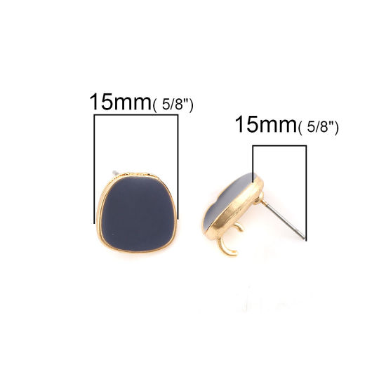 Image de Boucles d'Oreilles Puces en Alliage de Zinc Irrégulier Gris Doré Email avec Boucle Ouvert 15mm x 14mm, Epaisseur de Fil: (21 gauge), 10 Pcs