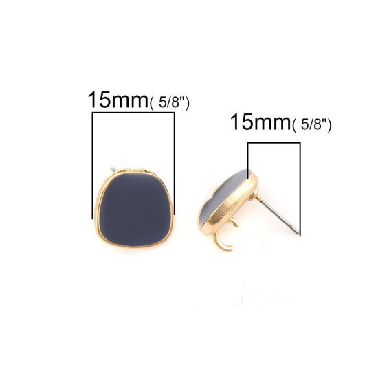 Image de Boucles d'Oreilles Puces en Alliage de Zinc Irrégulier Gris Doré Email avec Boucle Ouvert 15mm x 14mm, Epaisseur de Fil: (21 gauge), 10 Pcs