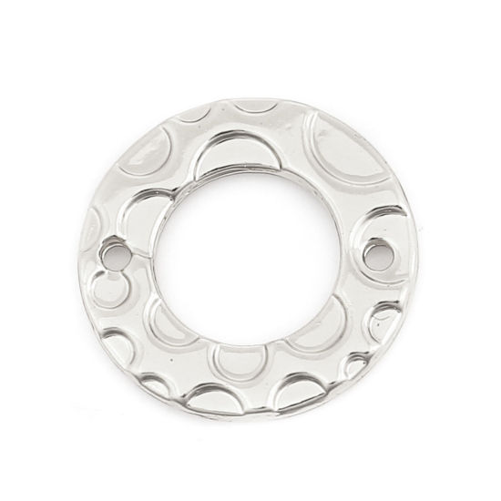 Picture of Zinc Based Alloy Connectors Circle Ring Silver Tone Pattern 15mm Dia, 10 PCs