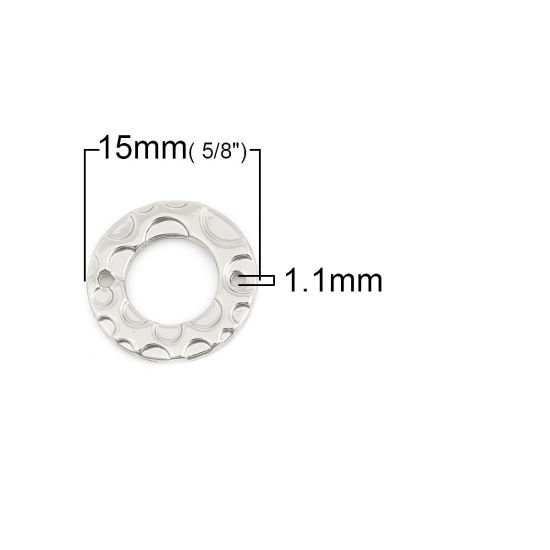 Picture of Zinc Based Alloy Connectors Circle Ring Silver Tone Pattern 15mm Dia, 10 PCs