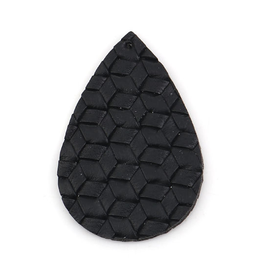 Picture of PU Leather Braided Pendants Drop Black 56mm(2 2/8") x 38mm(1 4/8"), 5 PCs