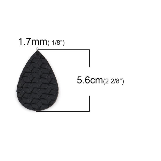 Image de Pendentifs en PU Goutte d'Eau Noir 56mm x 38mm, 5 Pcs