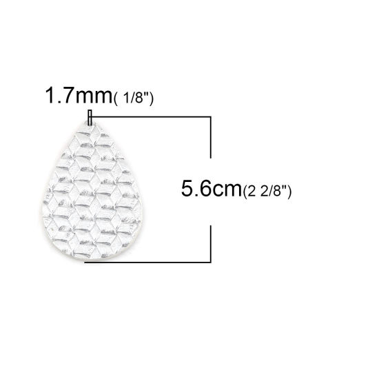 Image de Pendentifs en PU Goutte d'Eau Argent 56mm x 38mm, 5 Pcs