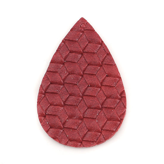 Picture of PU Leather Braided Pendants Drop Red 56mm(2 2/8") x 38mm(1 4/8"), 5 PCs