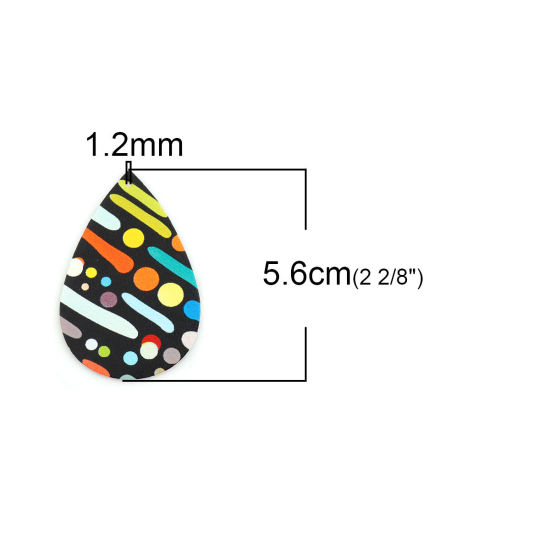 ポリウレタン ペンダント 滴 ドロップ 黒 多色 縞 パターンランダム 56mm x 38mm、 5 個 の画像