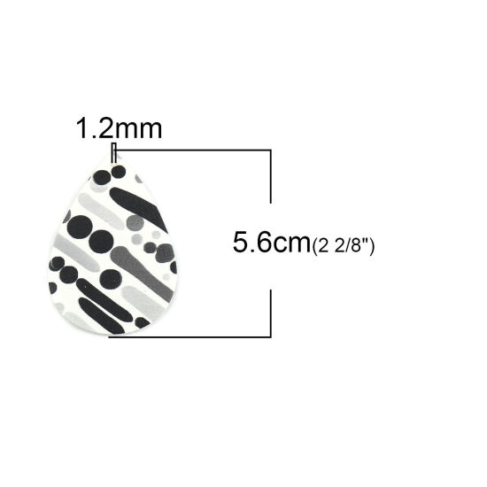 ポリウレタン ペンダント 滴 ドロップ 黒 + 白 点 パターンランダム 56mm x 38mm、 5 個 の画像