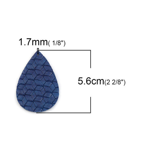 Image de Pendentifs en PU Goutte d'Eau Bleu 56mm x 38mm, 5 Pcs