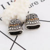 Picture of Zinc Based Alloy Micro Pave Tassel Beads Cap Bell Antique Silver Color Dark Gray Champagne Rhinestone 17mm x 16mm, 2 PCs