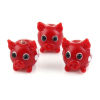 Picture of Lampwork Glass Japanese Style Beads Pig Animal White & Red Flower About 16mm x 14mm, Hole: Approx 2.6mm, 1 Piece