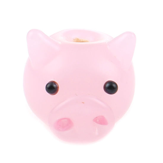 Picture of Lampwork Glass Japanese Style Beads Pig Animal Light Pink About 12mm x 12mm, Hole: Approx 2.4mm, 1 Piece
