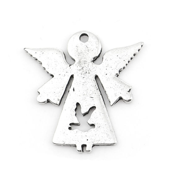 Picture of Zinc Based Alloy Charms Angel Antique Silver Color Bird 29mm(1 1/8") x 27mm(1 1/8"), 10 PCs