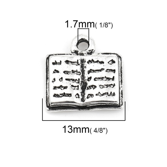 Immagine di Lega di Zinco Istituto Gioielli Charms Libro Argento Antico 14mm x 13mm , 30 Pz