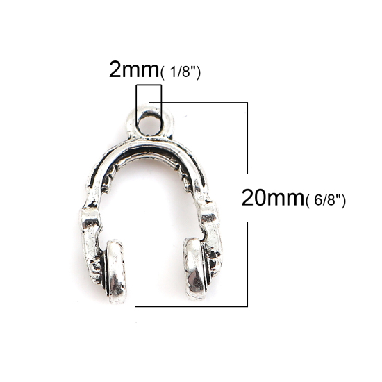 Picture of Zinc Based Alloy Music Charms Headphone Antique Silver Color 20mm( 6/8") x 13mm( 4/8"), 20 PCs