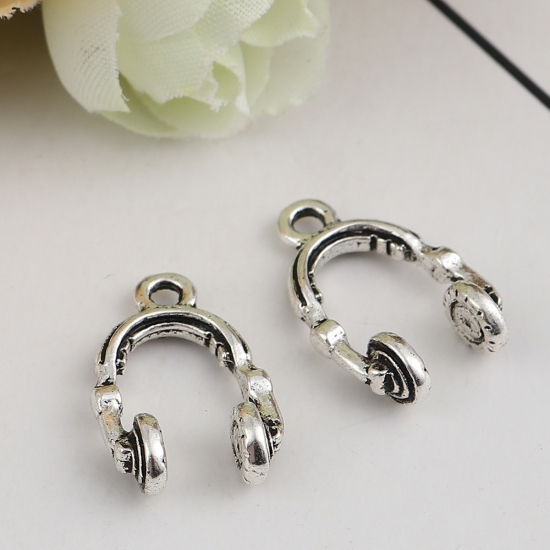 Picture of Zinc Based Alloy Music Charms Headphone Antique Silver Color 20mm( 6/8") x 13mm( 4/8"), 20 PCs