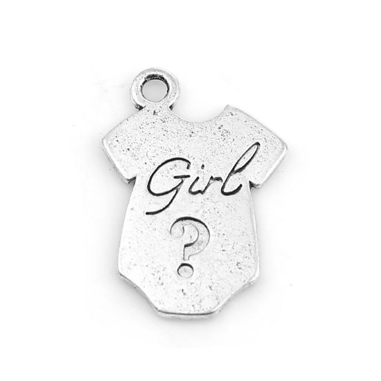 Picture of Zinc Based Alloy Charms Clothes Antique Silver Color Question Mark Message " girl " 23mm( 7/8") x 16mm( 5/8"), 20 PCs