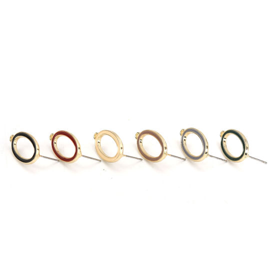 亜鉛合金 イヤリング イヤリングパーツ 楕円形 金メッキ 赤ワイン色 エナメル　ループ付き 23mm x 13mm、 ワイヤーサイズ: （21号）、 10 個 の画像