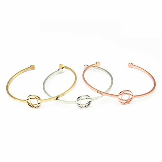 Picture of Stainless Steel Open Cuff Bangles Bracelets Gold Plated Oval 17cm(6 6/8") long, 1 Piece