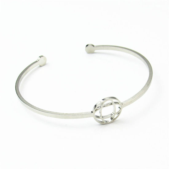 Picture of Stainless Steel Open Cuff Bangles Bracelets Silver Tone Oval 17cm(6 6/8") long, 1 Piece