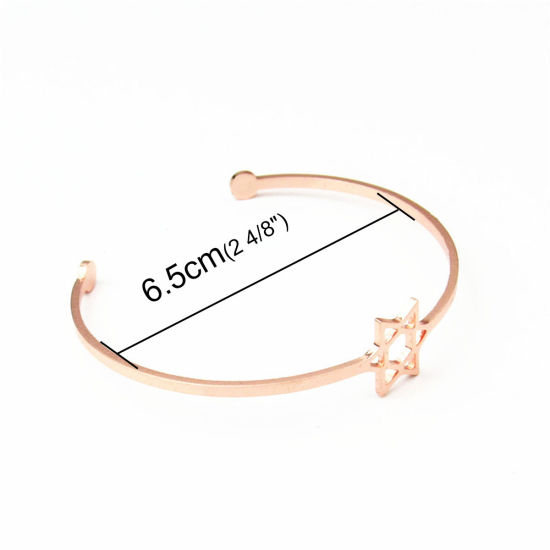 Picture of Stainless Steel Open Cuff Bangles Bracelets Rose Gold Star Of David Hexagram 16.5cm(6 4/8") long, 1 Piece