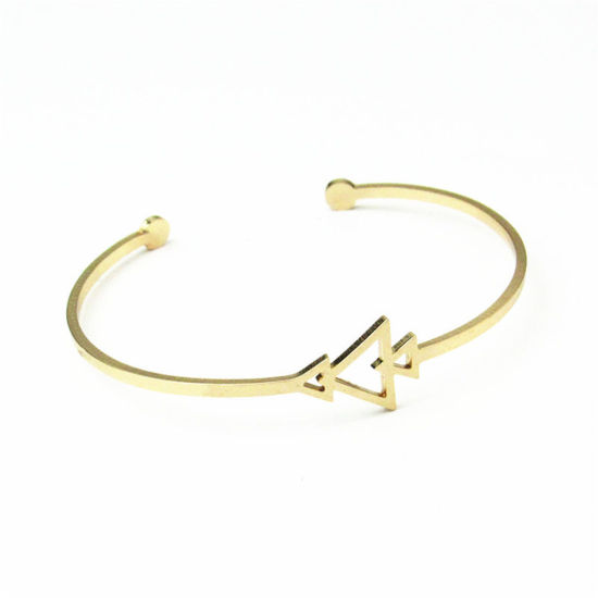 Picture of Stainless Steel Open Cuff Bangles Bracelets Gold Plated Christmas Tree 17cm(6 6/8") long, 1 Piece