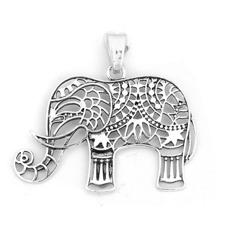 Zinc Based Alloy Pendants Elephant Animal Antique Silver Color 68mm(2 5/8") x 61mm(2 3/8"), 3 PCs