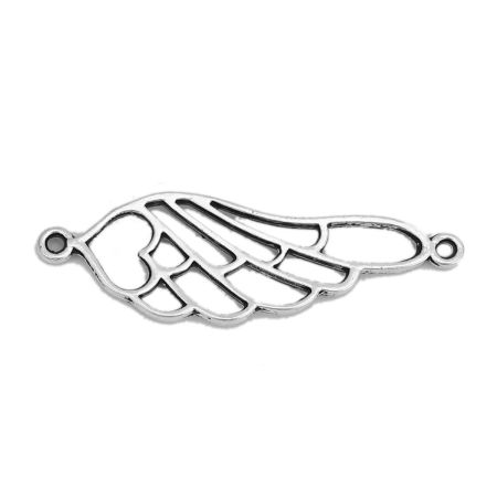 Bild von Zinklegierung Verbinder Flügel Antiksilber 32mm x 10mm, 100 Stück