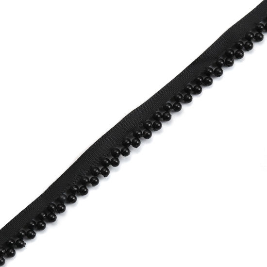 Picture of Polyester Ribbon Trim Black Imitation Pearl 11mm( 3/8"), 1 Yard