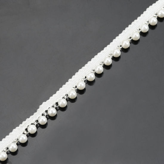 Picture of Polyester Ribbon Trim White Imitation Pearl 12mm( 4/8"), 1 Yard