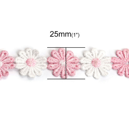 Picture of Polyester Lace Trim White & Pink Daisy Flower 25mm(1"), 2 Yards