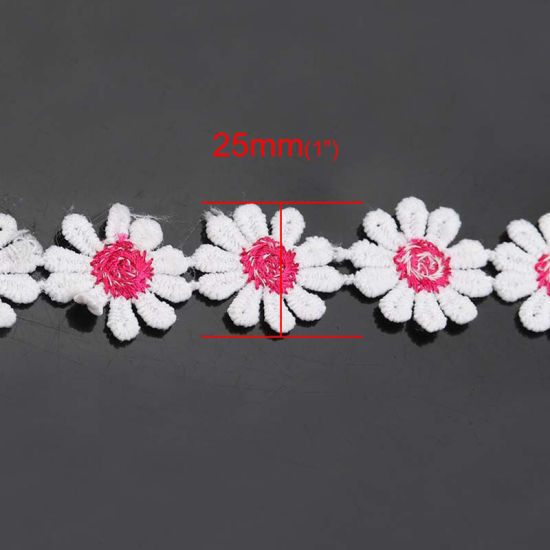 Picture of Polyester Lace Trim Pink & White Daisy Flower 25mm(1"), 2 Yards