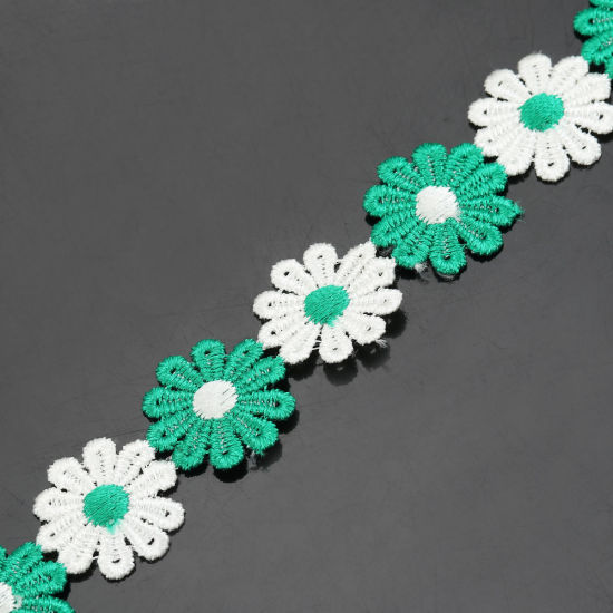 Picture of Polyester Lace Trim White & Green Daisy Flower 25mm(1"), 2 Yards