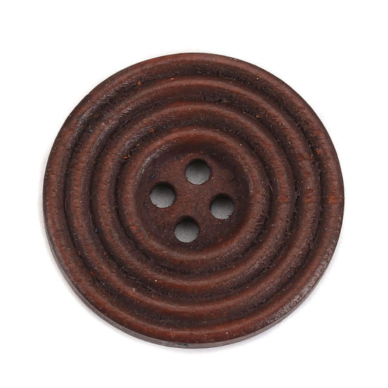 Picture of Wood Sewing Buttons Scrapbooking 4 Holes Round Dark Coffee Circle 25mm(1") Dia, 30 PCs