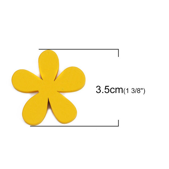 Picture of Wood Embellishments Scrapbooking Flower Yellow 35mm(1 3/8") x 33mm(1 2/8"), 20 PCs