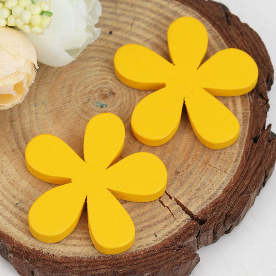 Picture of Wood Embellishments Scrapbooking Flower Yellow 35mm(1 3/8") x 33mm(1 2/8"), 20 PCs