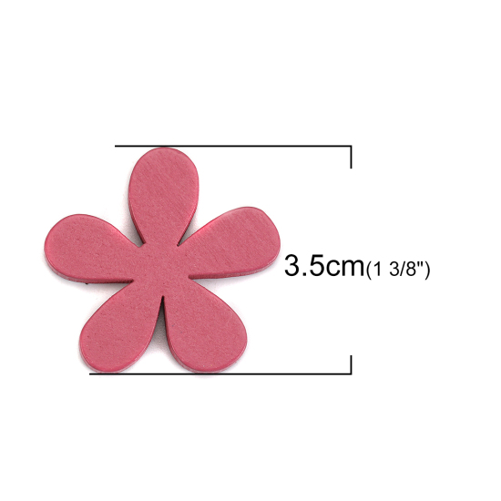 Picture of Wood Embellishments Scrapbooking Flower Fuchsia 35mm(1 3/8") x 33mm(1 2/8"), 20 PCs